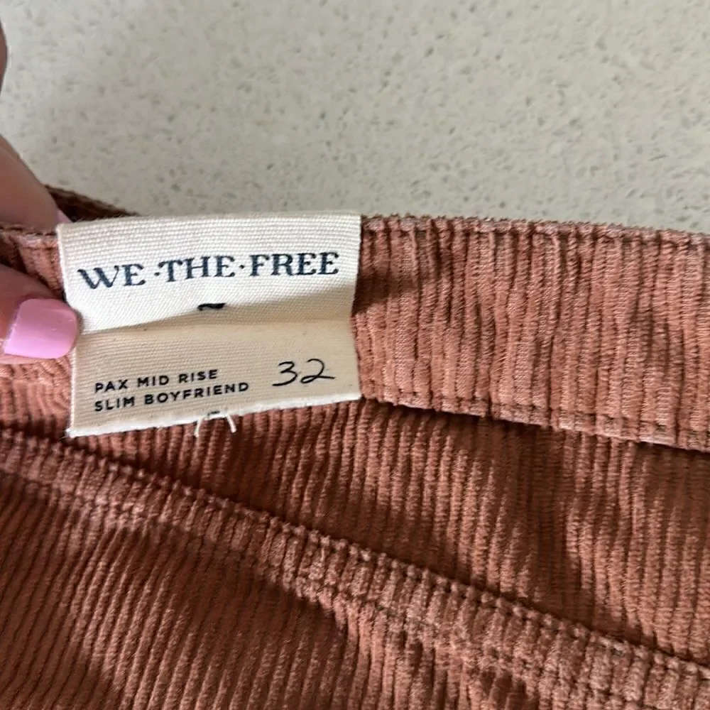 NWT Free People Brown Pax Slim Corduroy Boyfriend Jeans 32 MidRise Straight Pant